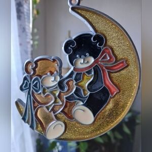 Teddy Bears On Crescent Moon Suncatcher